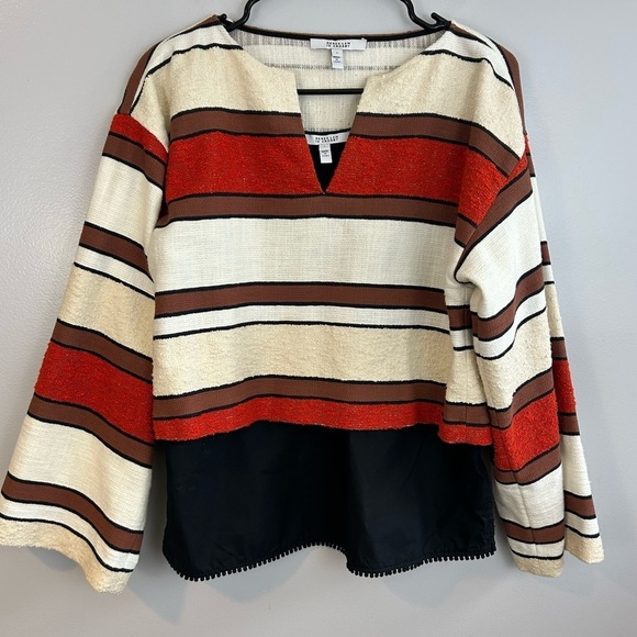 Derek Lam 10 Crosby Rust Striped Bell Sleeve V-Neck Top with Black Tank Size 8 - Picture 2 of 11
